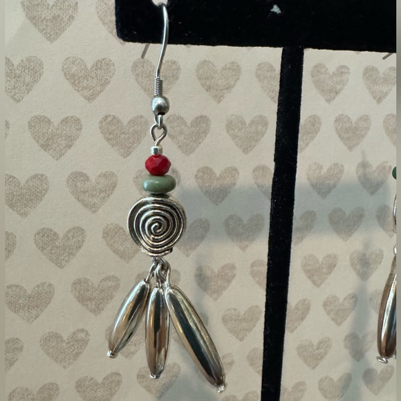 Jewelry - Southwest Style Earrings with Genuine Turquoise & Red Bead Accents - Handmade